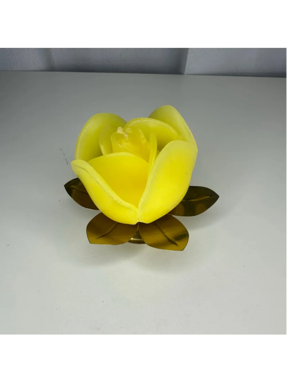 Vintage Yellow Rose Flower Candle with Gold Holder Base